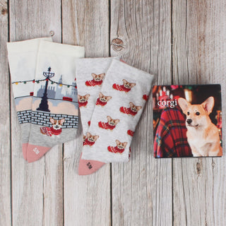 Women's 2-Pair Christmas Corgi Gift Box